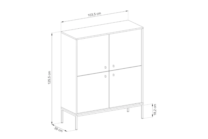 Komoda wysoka z drzwiczkami na nóżkach Noli wymiary