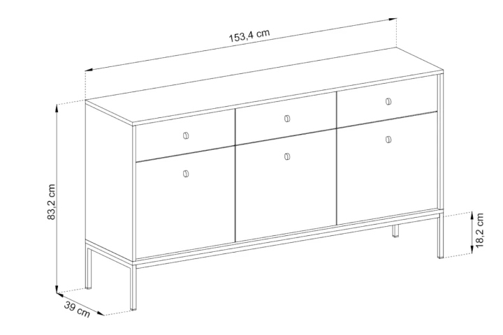 Komoda trzydrzwiowa z szufladami Noli wymiary