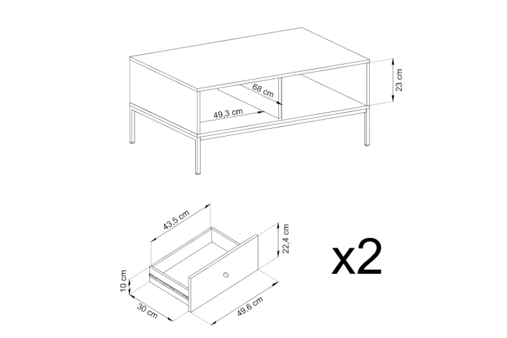 Stolik kawowy z szufladami do salonu Noli wymiary