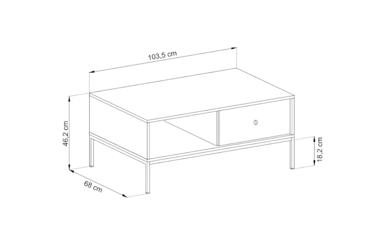 Stolik kawowy z szufladami do salonu Noli wymiary