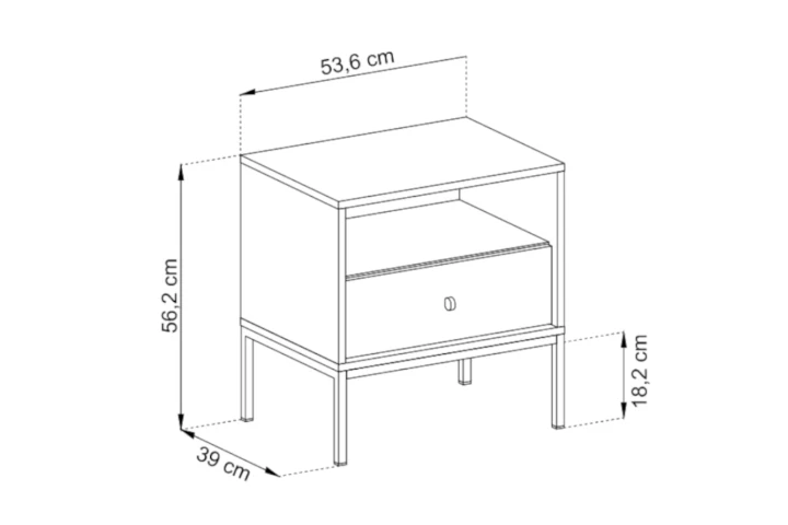 Stolik nocny z szufladą na nóżkach Noli wymiary