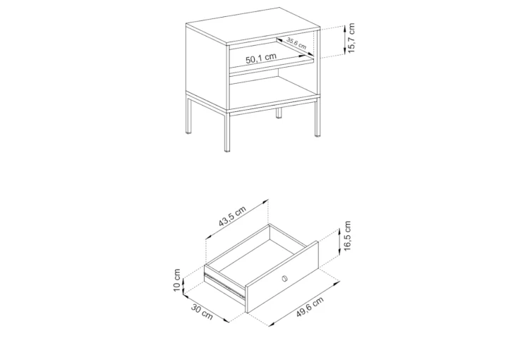 Stolik nocny z szufladą na nóżkach Noli wymiary