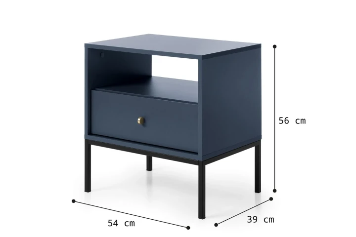 Stolik nocny z szufladą na nóżkach Noli Granatowy wymiary