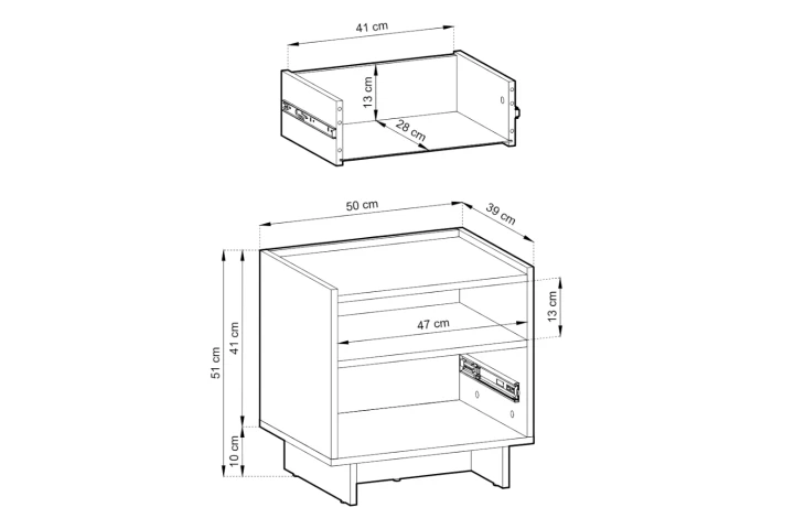 Szafka nocna z szufladą do sypialni Aranz wymiary