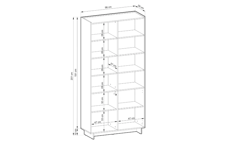Regał na książki z drzwiczkami Aranz wymiary