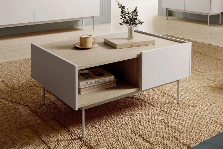 Kaszmirowy stolik kawowy Avenor z szufladami