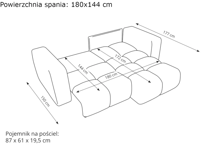 Narożnik L uniwersalny z funkcją spania Tobi 01 wymiary