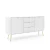 Biała komoda Luna z drzwiczkami, szufladami i ryflowanymi frontami ze złotymi nogami