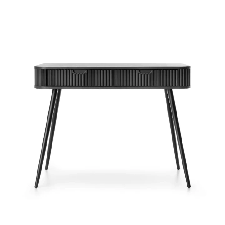 Czarna toaletka Luna z ryflowanymi frontami z czarnymi nogami od frontu