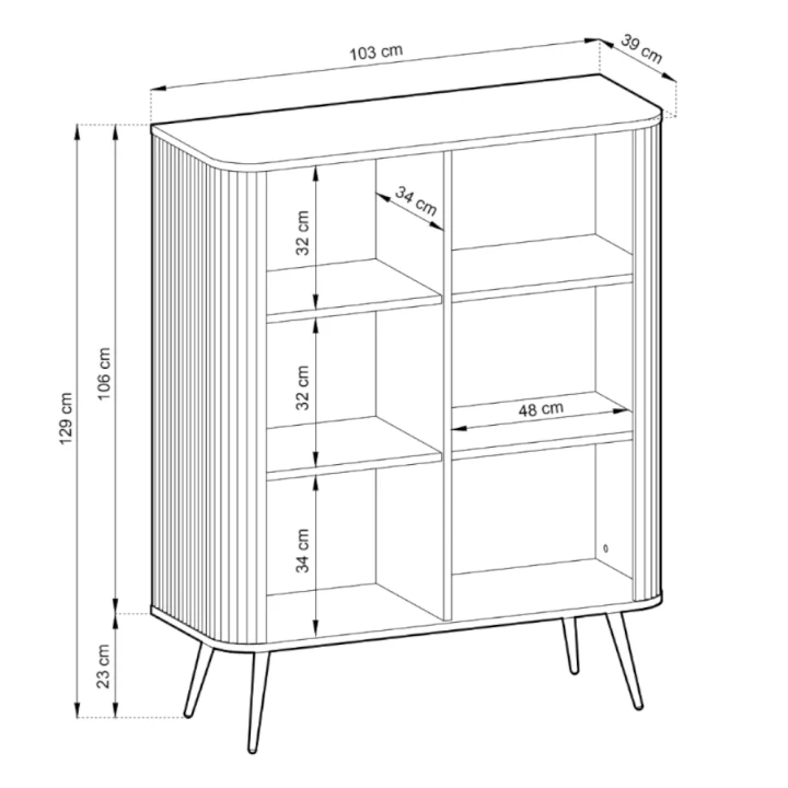 Komoda wysoka Luna z drzwiami i ryflowanymi frontami wymiary