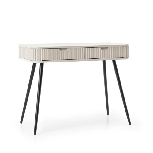 Kaszmirowa toaletka Luna z ryflowanymi frontami z czarnymi nogami na białym tle