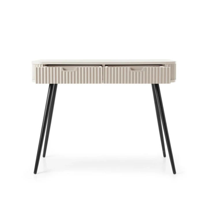 Kaszmirowa toaletka Luna z ryflowanymi frontami z czarnymi nogami otwarta