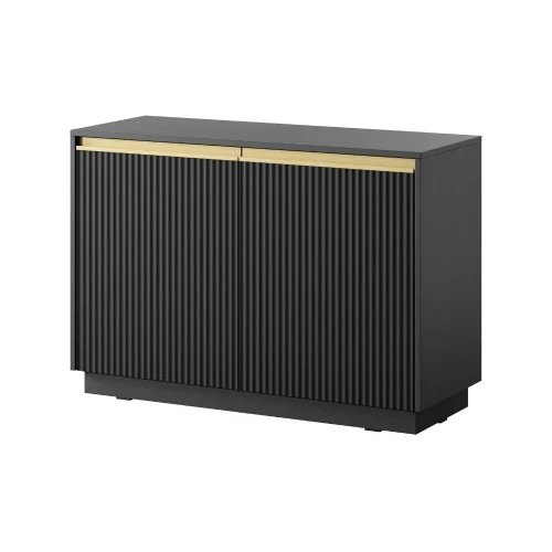 Czarna komoda dwudrzwiowa Resto ze złotymi akcentami na białym tle