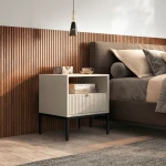Stolik nocny Nuo kaszmirowy z ryflowaną szufladą 