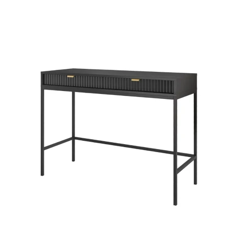 Toaletka Nuo czarna z ryflowanymi szufladami z czarnymi nogami na białym tle