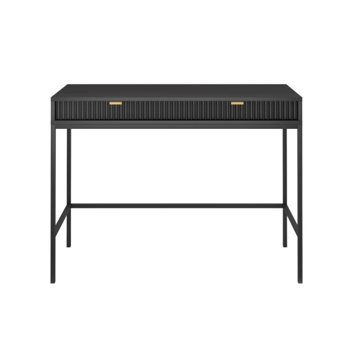 Toaletka Nuo czarna z ryflowanymi szufladami z czarnymi nogami od frontu