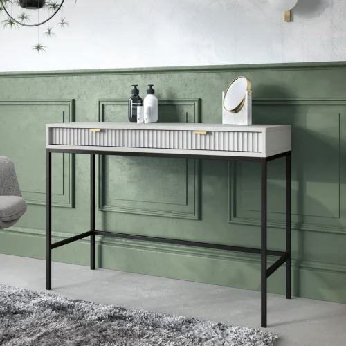 Toaletka Nuo szara z ryflowanymi szufladami z czarnymi nogami