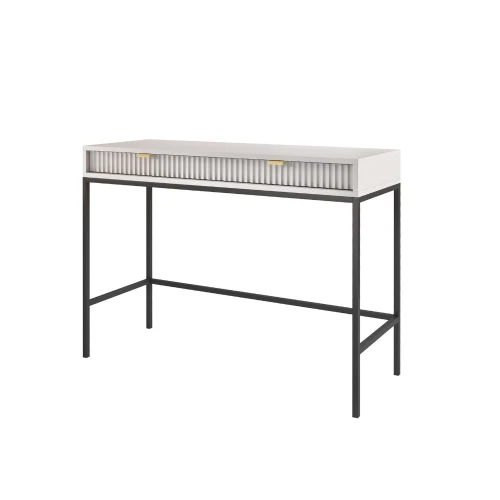 Toaletka Nuo szara z ryflowanymi szufladami z czarnymi nogami na białym tle