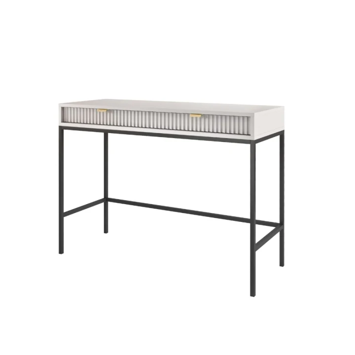 Toaletka Nuo szara z ryflowanymi szufladami z czarnymi nogami na białym tle