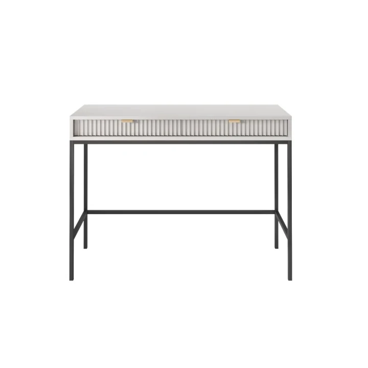 Toaletka Nuo szara z ryflowanymi szufladami z czarnymi nogami od frontu