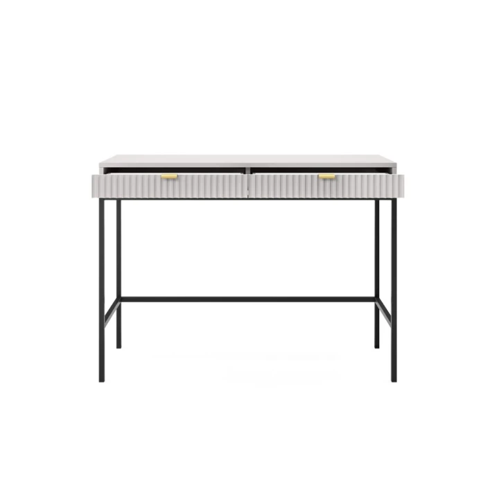 Toaletka Nuo szara z ryflowanymi szufladami z czarnymi nogami otwarta