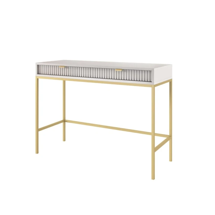 Toaletka Nuo szara z ryflowanymi szufladami ze złotymi nogami