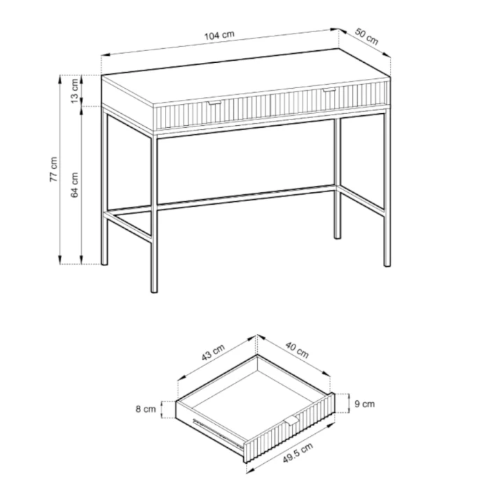 Toaletka Nuo z ryflowanymi szufladami wymiary