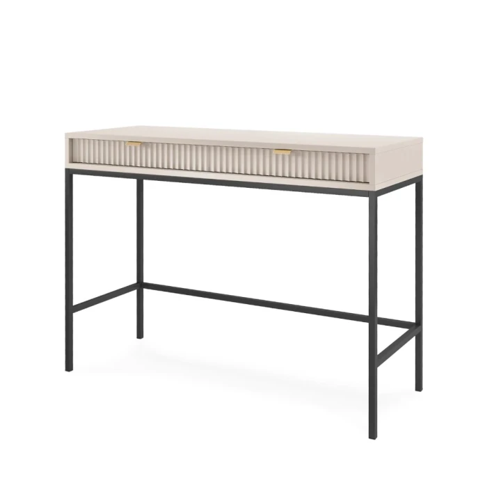 Toaletka Nuo kaszmirowa z ryflowanymi szufladami z czarnymi nogami na białym tle