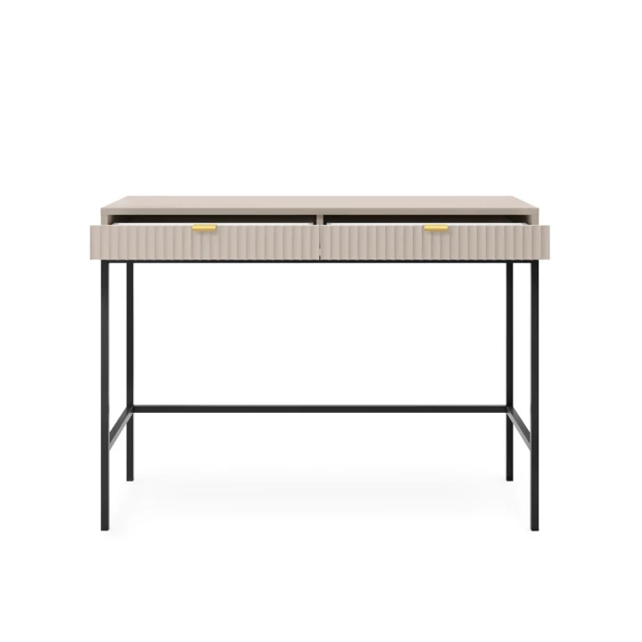 Toaletka Nuo kaszmirowa z ryflowanymi szufladami z czarnymi nogami otwarta