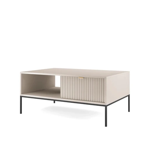 Stolik kawowy Nuo kaszmirowy z ryflowanymi szufladami z czarnymi nogami