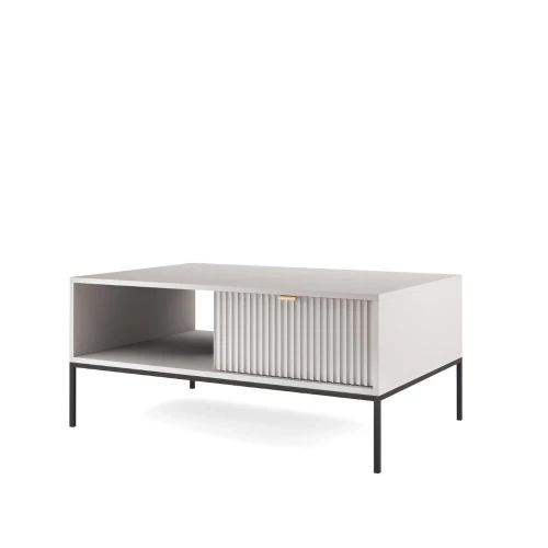 Stolik kawowy Nuo szary z ryflowanymi szufladami z czarnymi nogami