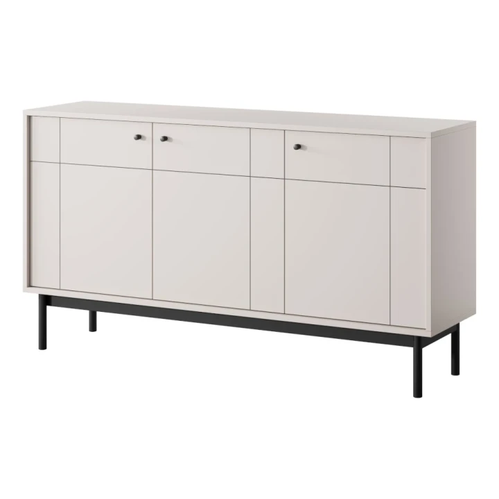 Komoda trzydrzwiowa Elaro z drzwiczkami kaszmirowa na białym tle