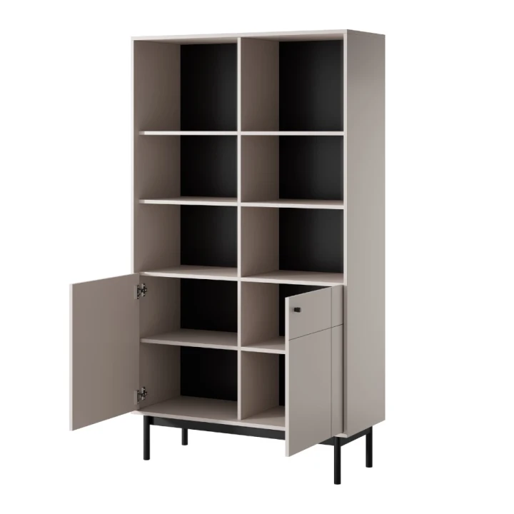 Regał Elaro z drzwiczkami kaszmirowy otwarta