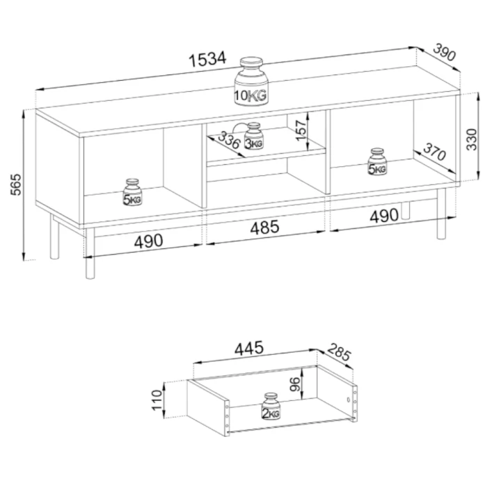 Szafka RTV Elaro z drzwiczkami i szufladą wymiary