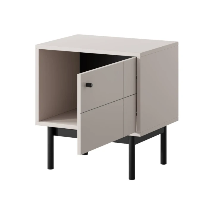 Stolik nocny Elaro kaszmirowy z drzwiczkami otwarty