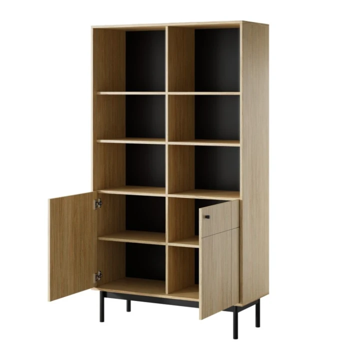 Regał Elaro dąb Linea z drzwiczkami otwarta