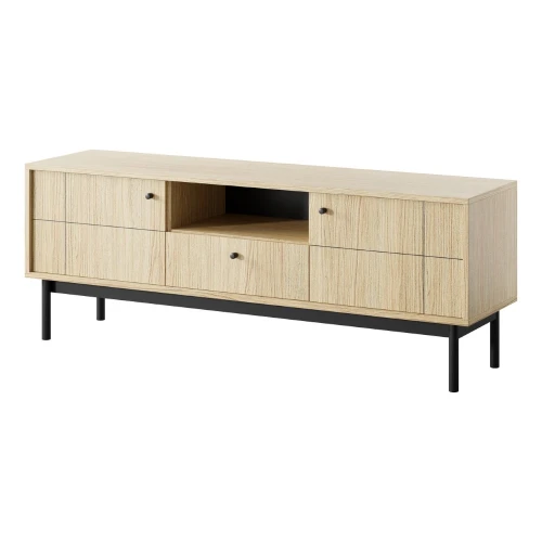 Szafka RTV Elaro dąb Linea z drzwiczkami i szufladą na białym tle