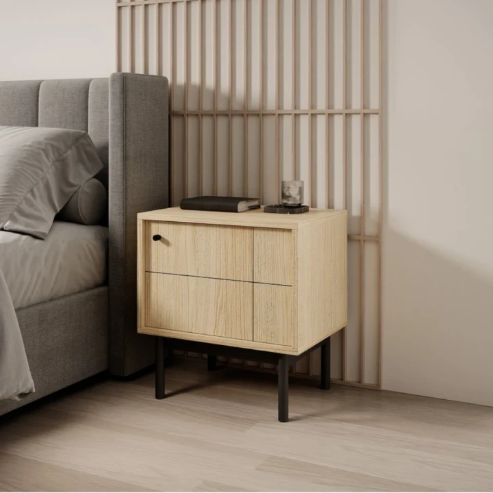 Stolik nocny Elaro dąb Linea z drzwiczkami