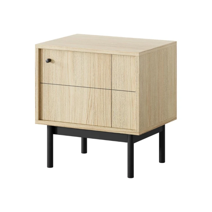 Stolik nocny Elaro dąb Linea z drzwiczkami na białym tle