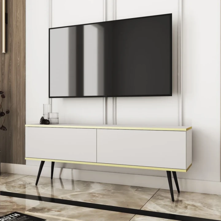 Szafka stojąca RTV 135 cm Toro w kolorze białym z czarnymi nogami