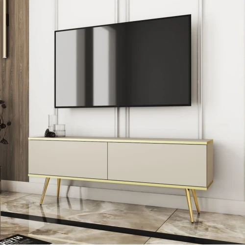Szafka stojąca RTV 135 cm Toro w kolorze beżowym ze złotymi nogami