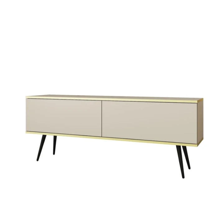 Szafka stojąca RTV 135 cm Toro w kolorze beżowym z czarnymi nogami na białym tle