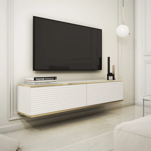 Szafka wisząca RTV 135 cm Toro ryflowana biała