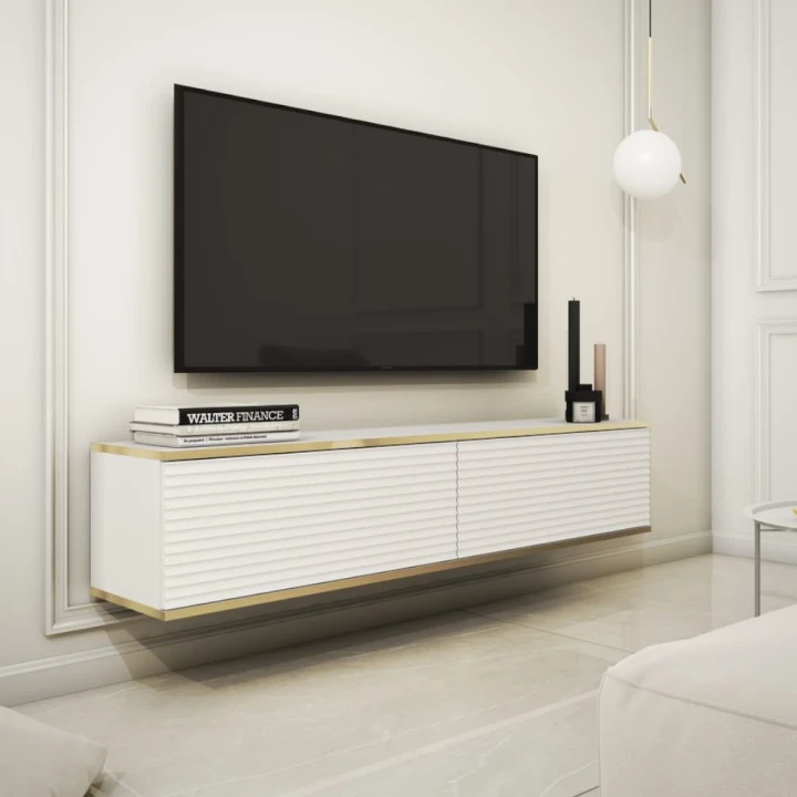 Szafka wisząca RTV 135 cm Toro ryflowana biała