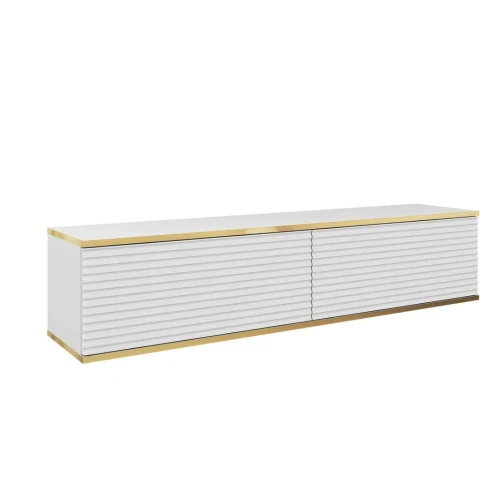 Szafka wisząca RTV 135 cm Toro ryflowana biała na białym tle