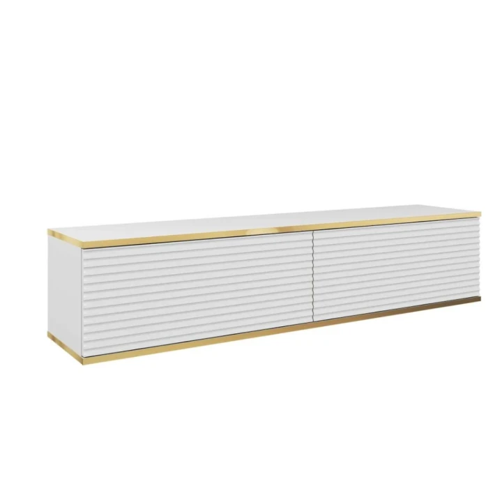 Szafka wisząca RTV 135 cm Toro ryflowana biała na białym tle