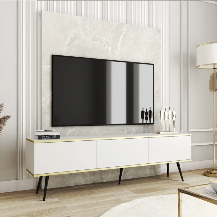 Szafka stojąca RTV 175 cm Toro w kolorze białym z czarnymi nogami