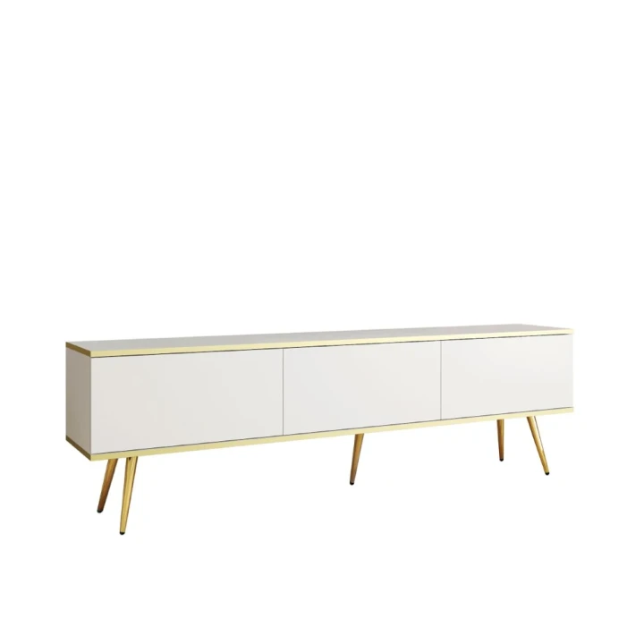Szafka stojąca RTV 175 cm Toro w kolorze białym ze złotymi nogami na białym tle