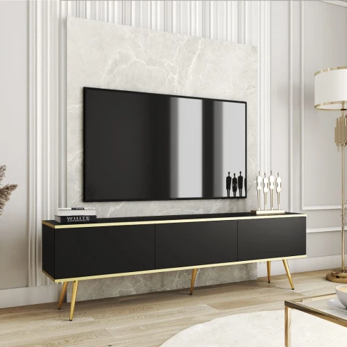 Szafka stojąca RTV 175 cm Toro w kolorze czarnym ze złotymi nogami