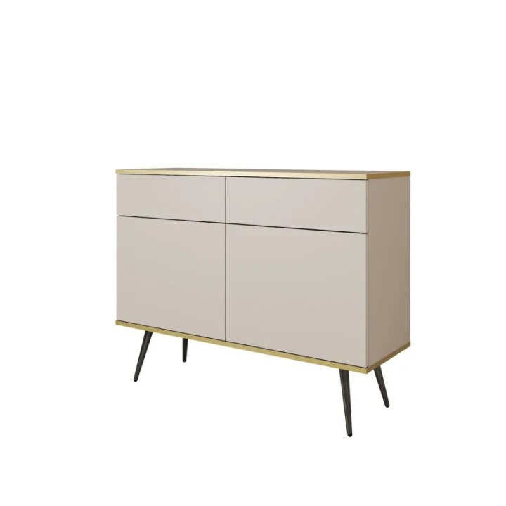 Komoda dwudrzwiowa 107 cm Tora z szufladami w kolorze beżowym z czarnymi nogami